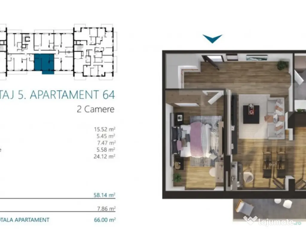 Apartament cu 2 camere, 58 mp, Ansamblu Rezidential, zona RI