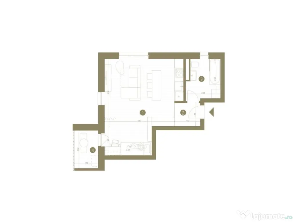 Apartament cu 1,5 camere în Confecții 