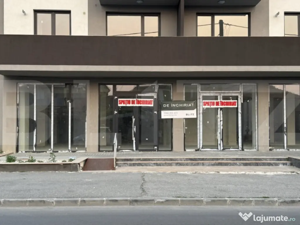 Spațiu comercial parter bloc nou, 109 mp open space, vitrin