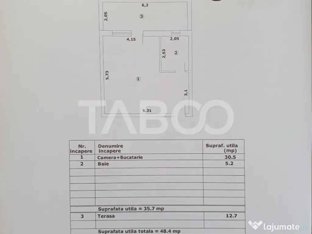Studio in suprafata de 36 mp + terasa nou finisaje premium 