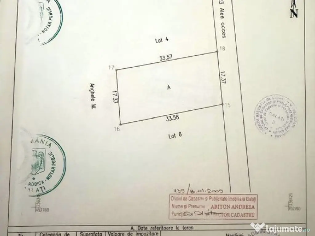 Loturi teren 590 mp - Vanatori, jud Galati, 43 mp negociabil