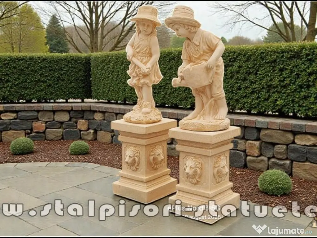 Set doi grădinari cu socluri, galben patinat, model S92-S27. 