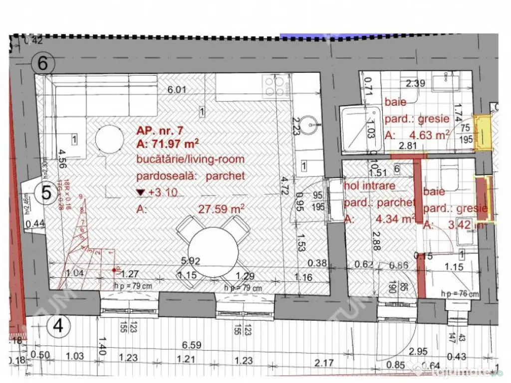 Apartament la cheie cu 3 camere 2 bai constructie noua zona 