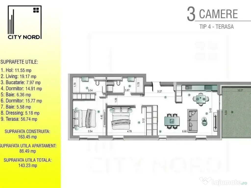 Penthouse 3 camere - 143 mp - Terasa impresionanta 