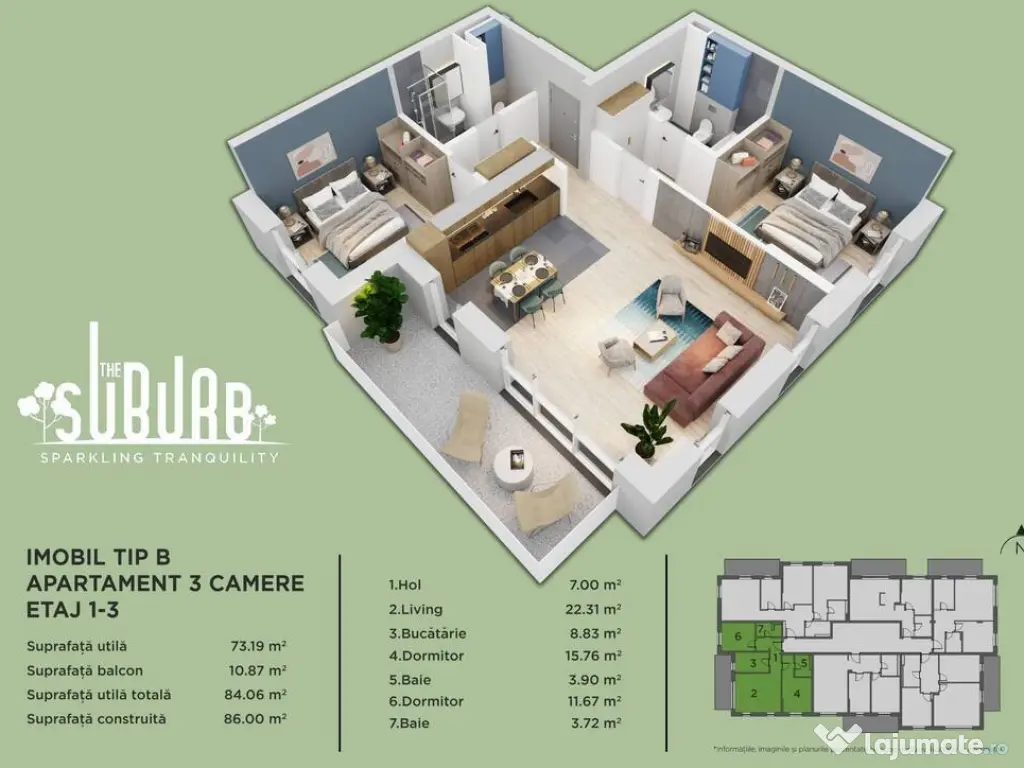 Apartament cu 3 camere The Suburb Buftea 