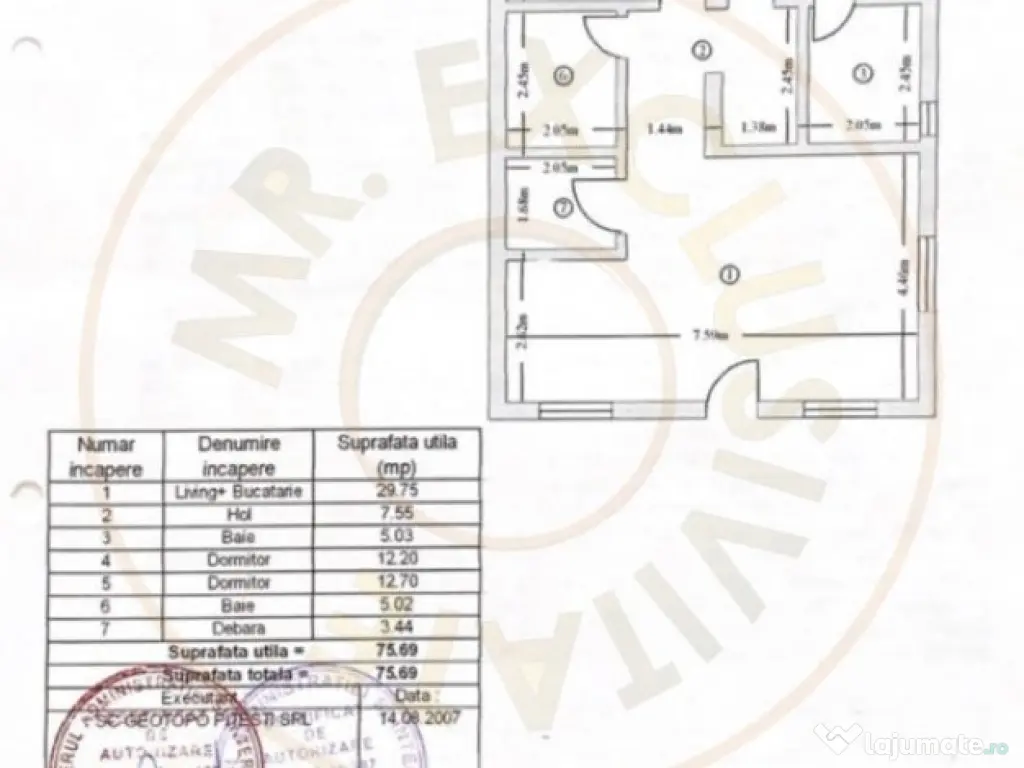 Apartament 3 camere Geamana Bloc 2007, decomandat, etaj 1 