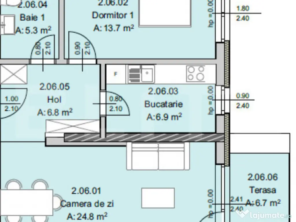 Apartament 2 camere, 57 mp, Terasa 7 mp, Imobil Nou, Semicen 