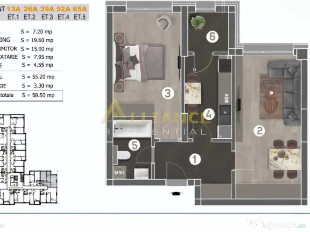 Grand Arena Ap. 2 camere decomandat 58 mp 