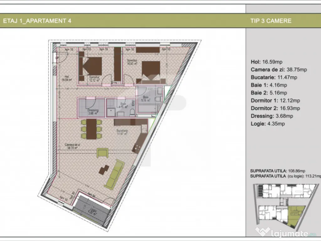 Apartament 3 camere + terasă 62mp, Nerva Traian, metrou Tim 