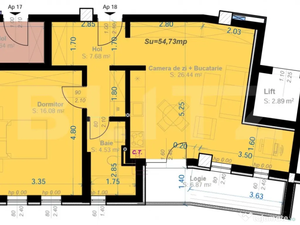 Apartament 2 camere, 54.73 mp utili, zona Aradului