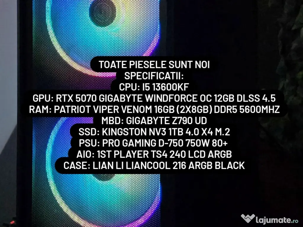 PC gaming nou / RTX 5070 / i5 13600KF / 16GB DDR5 / SSD M2 1TB 