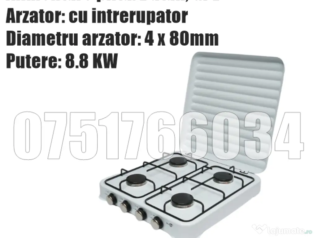 Plita Aragaz Mini 4 Ochiuri Arzator Gaz Camping Bucatarie Emailat Alb 