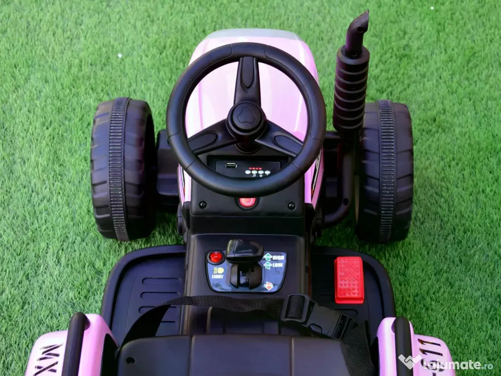 Tractoras electric Kinderauto BJ611 2x30W 12V cu remorca si RCv Pink 