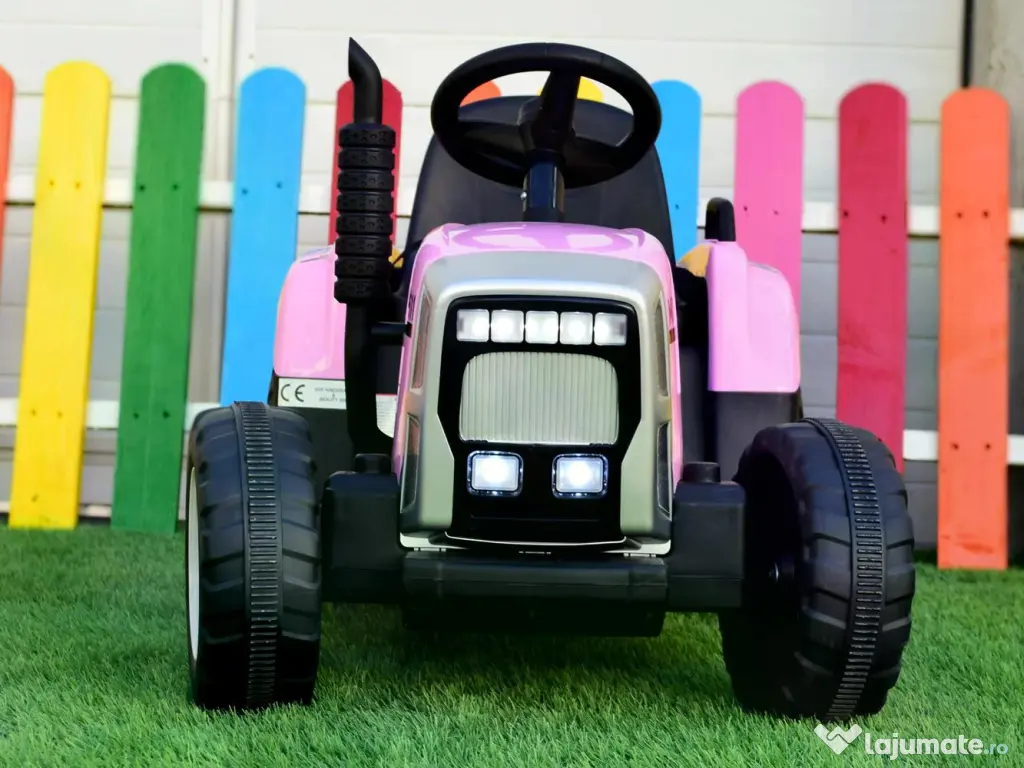 Tractoras electric Kinderauto BJ611 2x30W 12V cu remorca si RCv Pink 