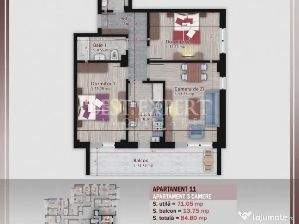 3 Camere Bloc Intim -Incalzire Pardoseala 