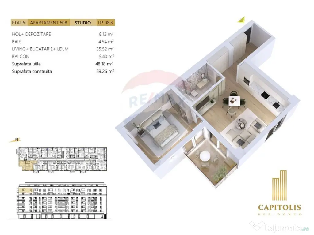 Studio generos, etaj 6, Capitolis Residence 