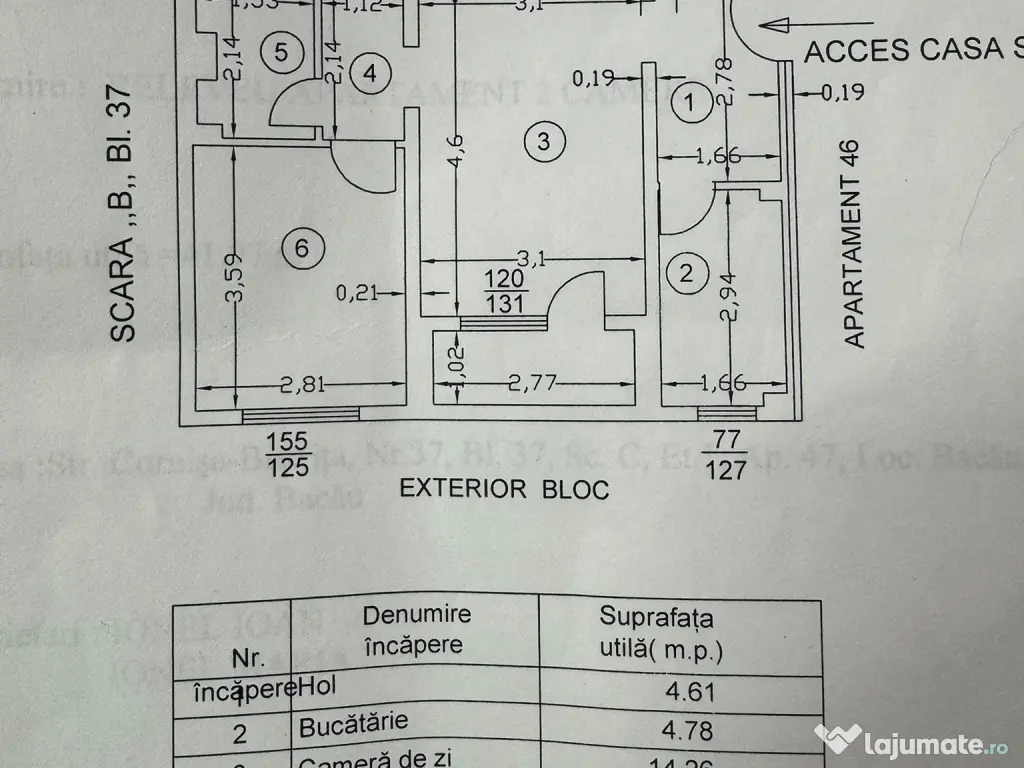 Apartament 2 camere semidecomandat etaj 1 mobilat