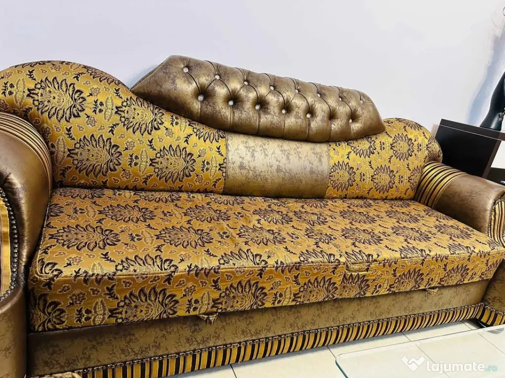 Living Premium: Canapea Extensibilă + Canapea Fixă + Fotoliu + Masă CADOU 