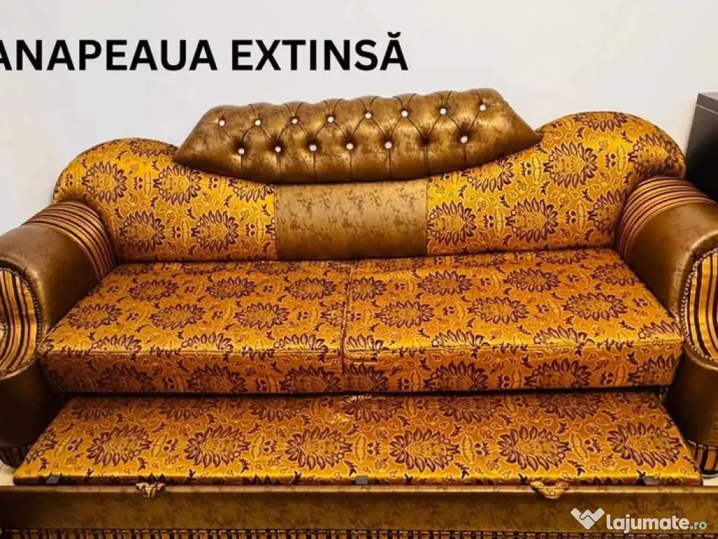 Living Premium: Canapea Extensibilă + Canapea Fixă + Fotoliu + Masă CADOU 