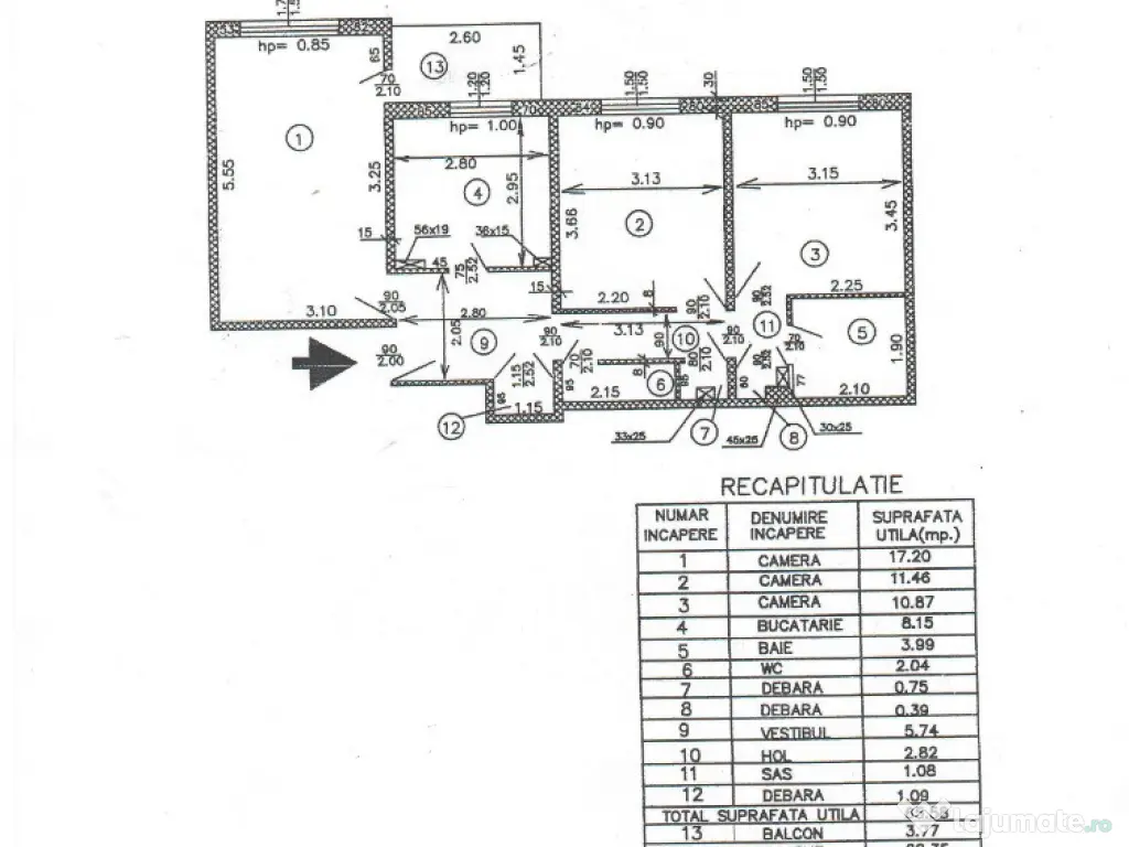 Vând apartament 3 cam, dec, 69 mp, bloc 1981, reabilitat, Gorjului