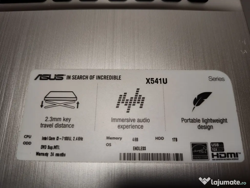 Laptop Asus Intel i3/1TB HDD/DVD, ideal pt elevi/internet/filme/office 