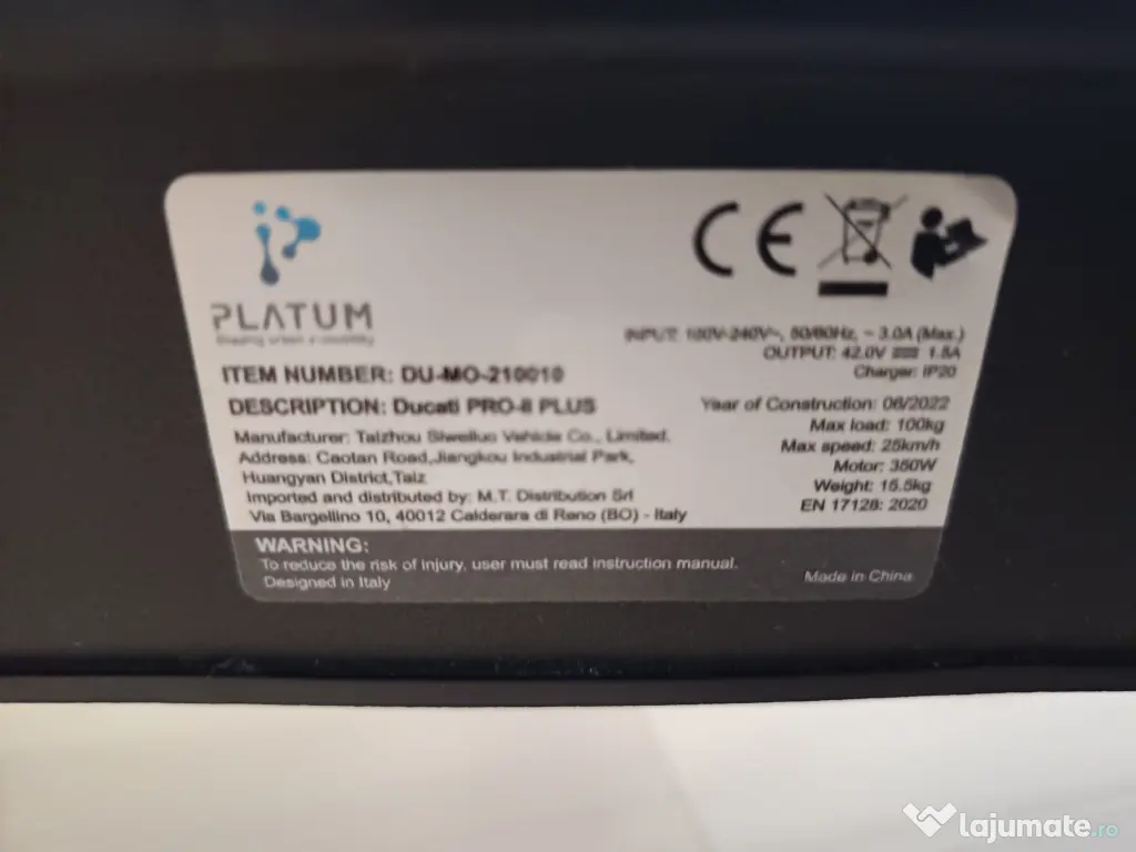 Trotineta electrica Ducati Pro-II Plus, 350W, Autonomie 25 km, 