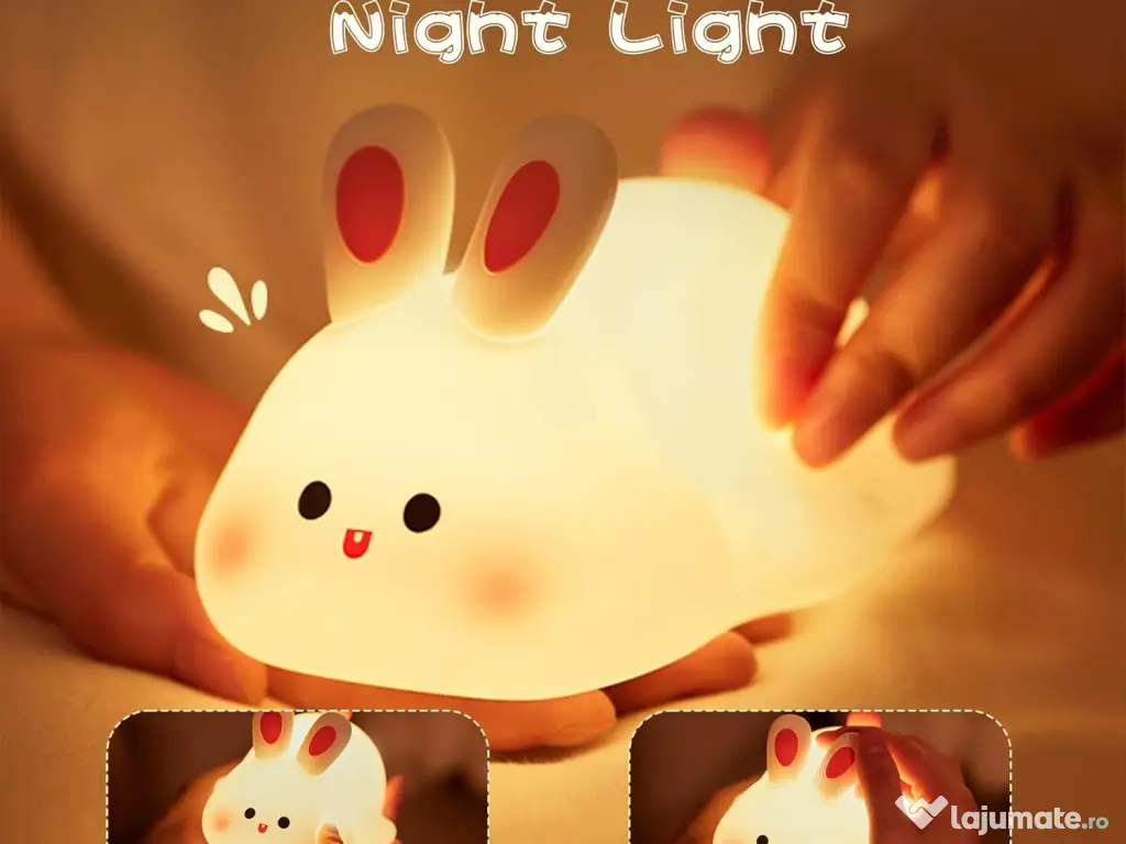 Lampă de veghe pentru copii – Iepuraș din silicon, lumină LED reglabilă 