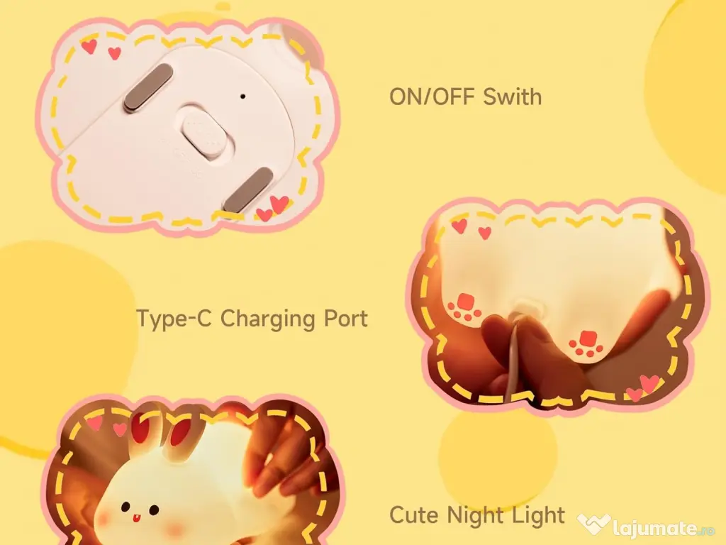 Lampă de veghe pentru copii – Iepuraș din silicon, lumină LED reglabilă 