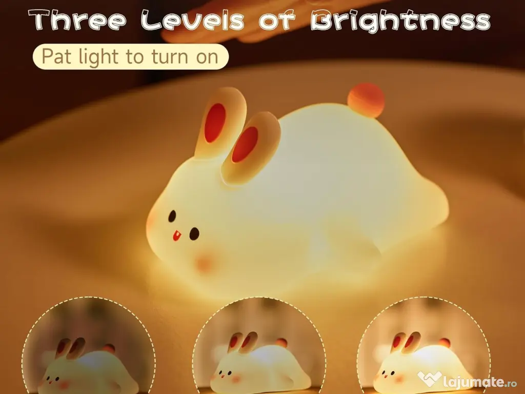 Lampă de veghe pentru copii – Iepuraș din silicon, lumină LED reglabilă 