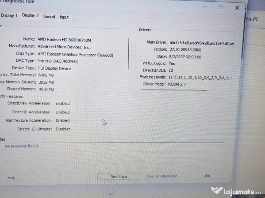 Laptop Samsung I5-3210M, Ram 8GB SSD 256GG Video 2gb 