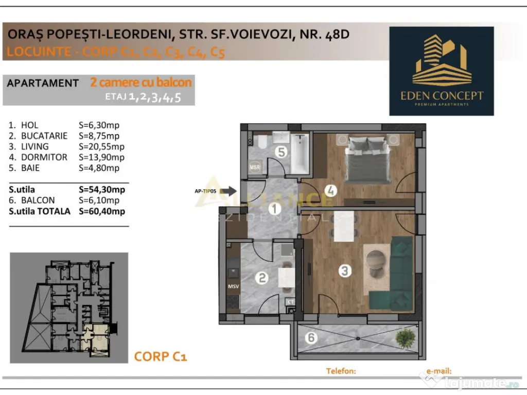 NOU Apartament 2 camere Popesti Leordeni 