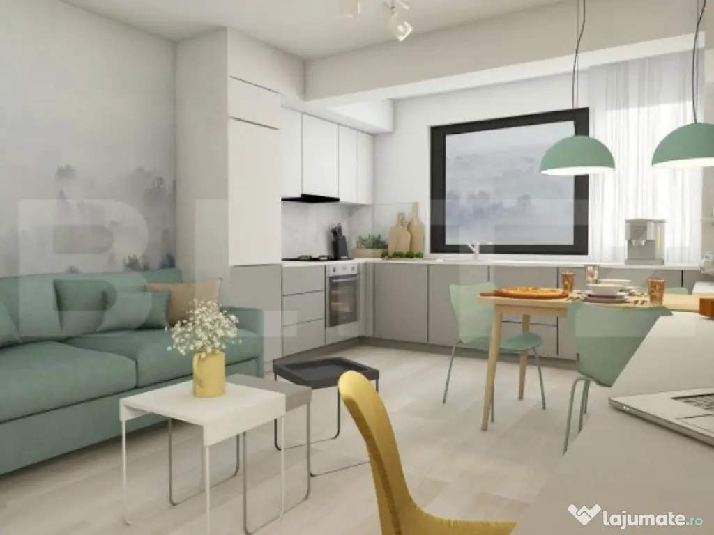 Apartament 2 camere, living cu bucătărie open space, balco 