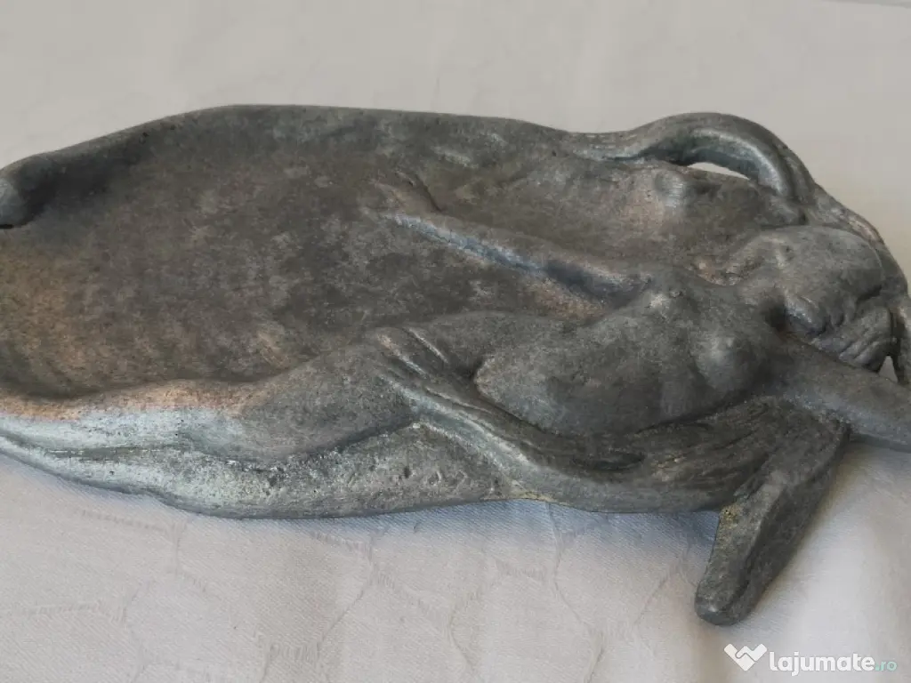 Obiect Decorativ Art Nouveau Nimfă,Vide-poche Metalic Antichitate, Colecție 20cm 