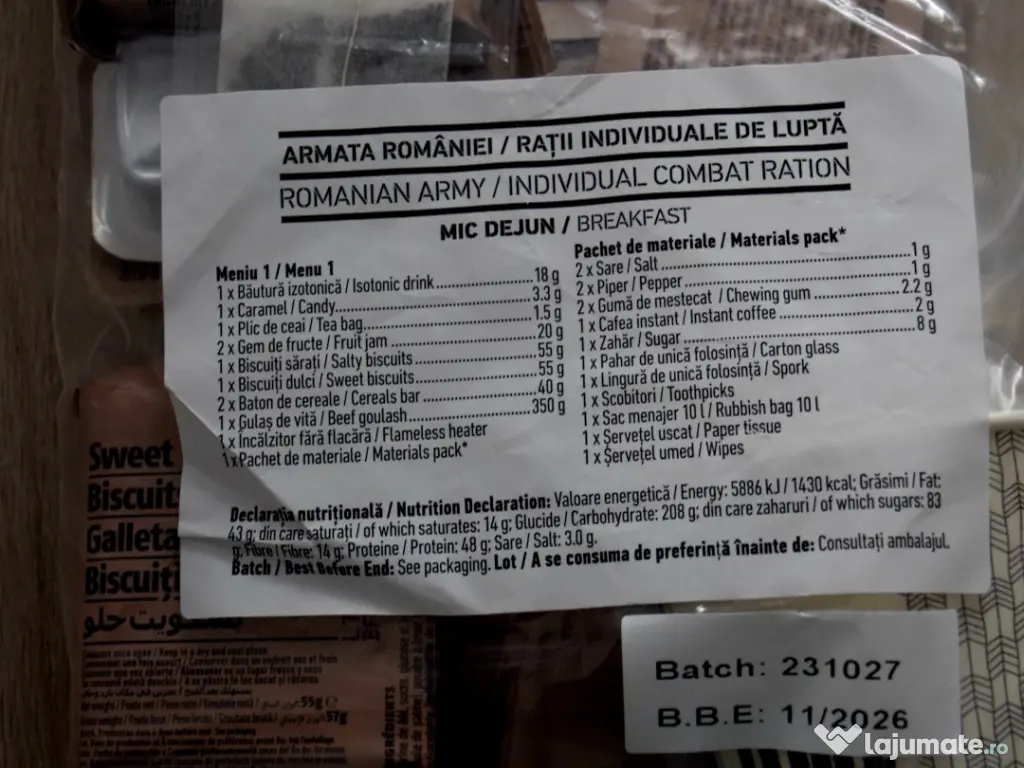 Rații individuale de luptă MRE – camping / survival 