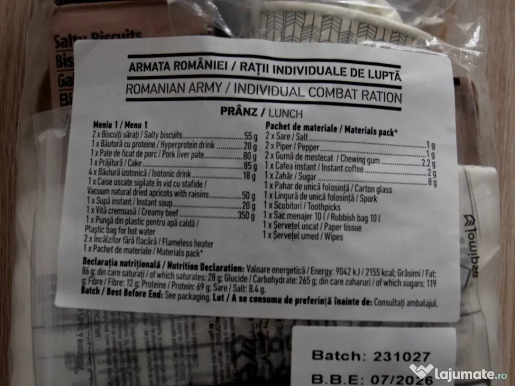 Rații individuale de luptă MRE – camping / survival 