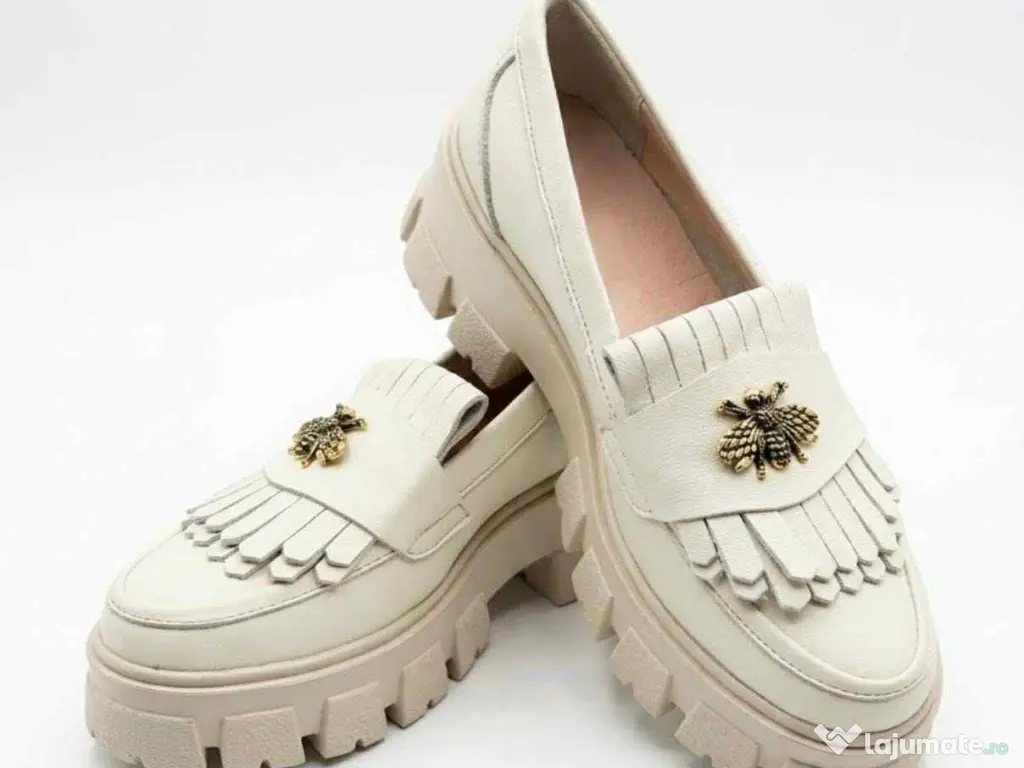 Mocasini dama Bej din piele naturala 