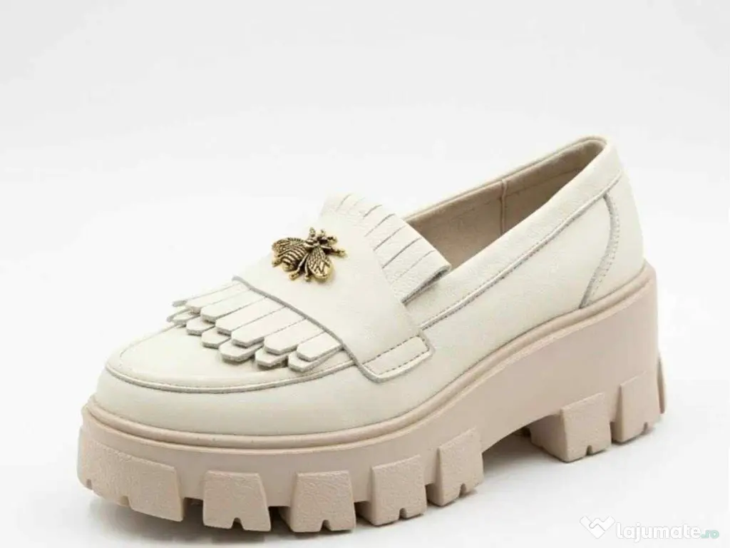 Mocasini dama Bej din piele naturala 