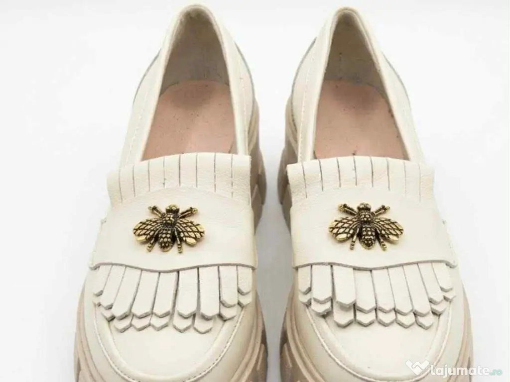 Mocasini dama Bej din piele naturala 