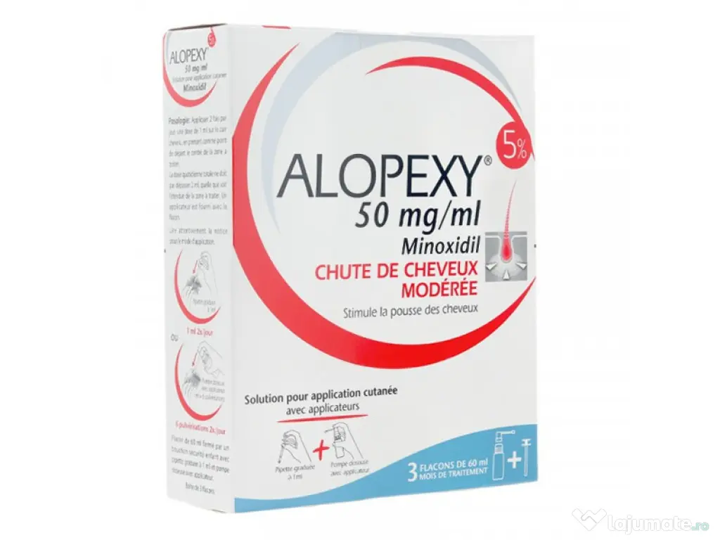 Pachet 3 flacoane Minoxidil 5% Alopexy 50mg/ml, 3x60 ml, Pierre Fabre 
