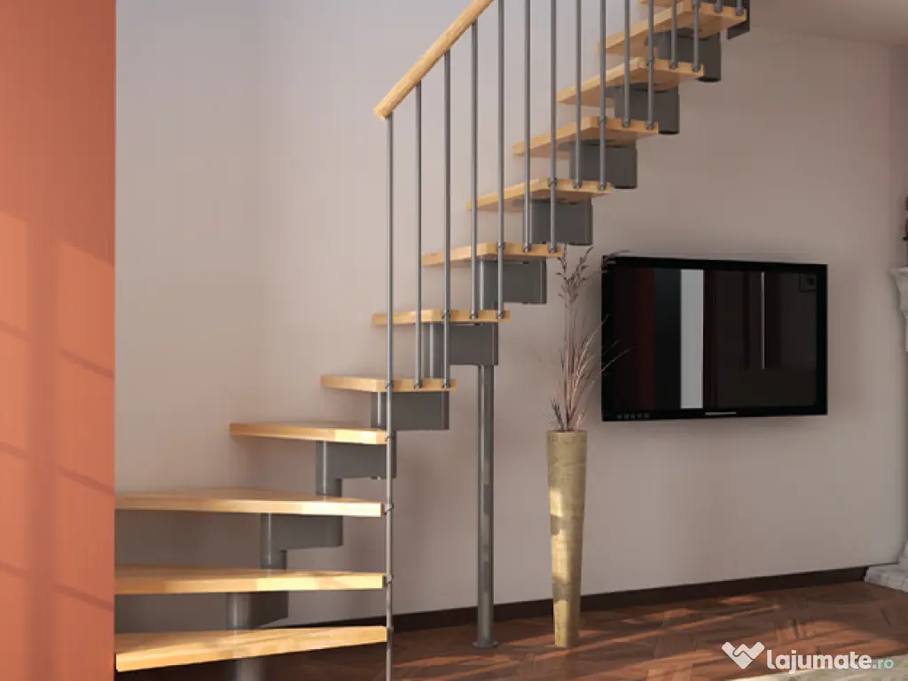 Scara Torino - modulara, lemn fag lacuit + structura metal 