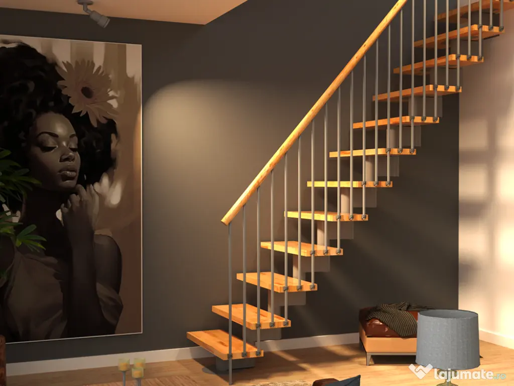 Scara Torino - modulara, lemn fag lacuit + structura metal 