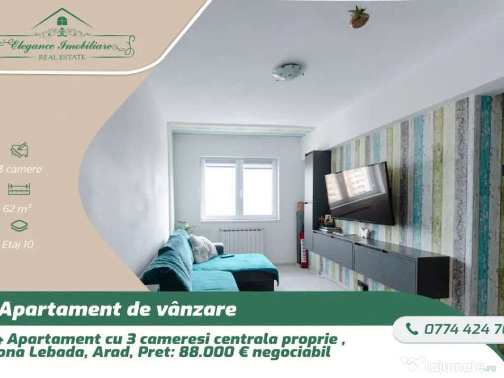 Apartament cu 3 camere , zona Lebăda Arad 