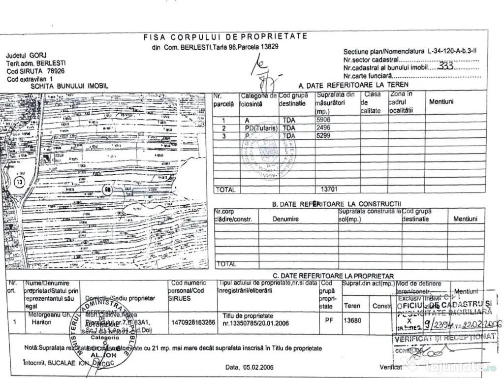 Teren 18.480 mp de vânzare Berlești, Gorj 