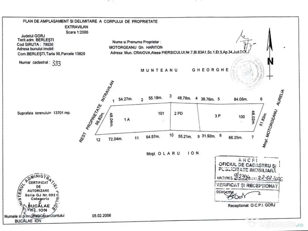 Teren 18.480 mp de vânzare Berlești, Gorj 