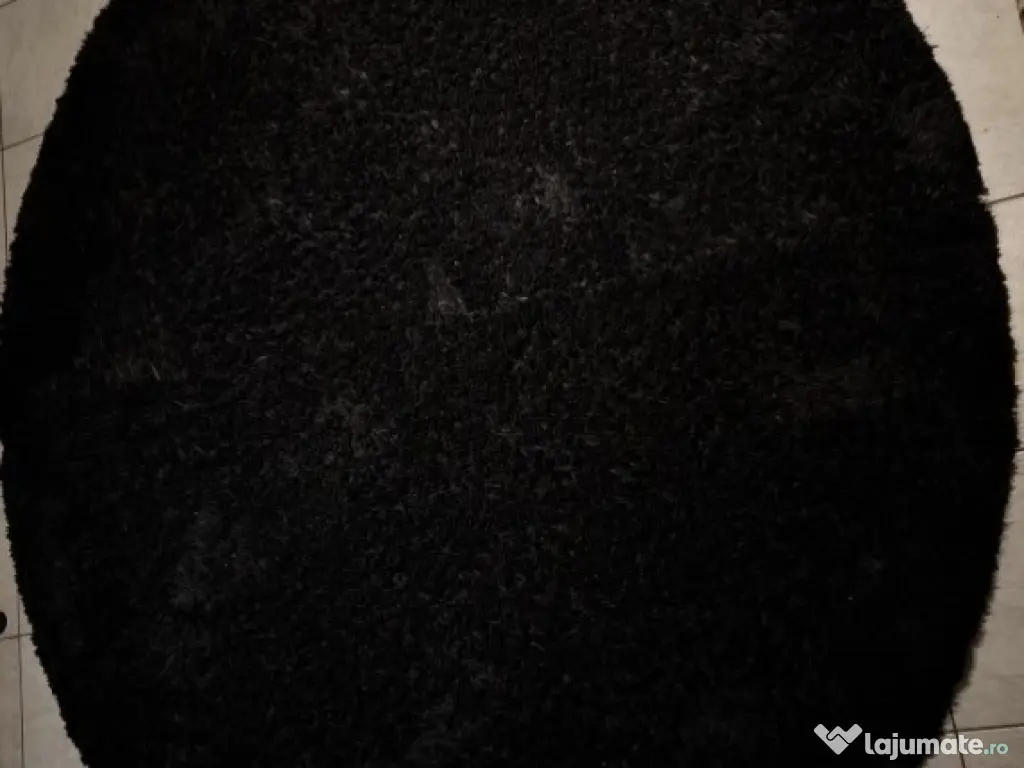 Covor negru pufos rotund 2 metri 