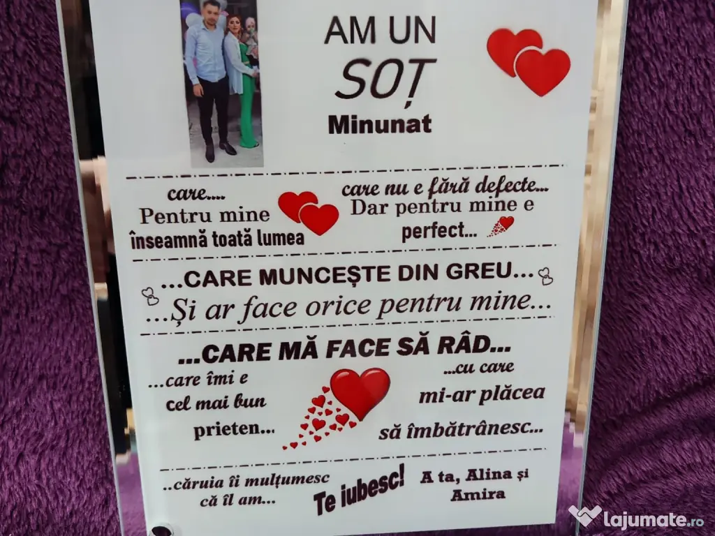 Tablou de sticla personalizat cu poza si text 