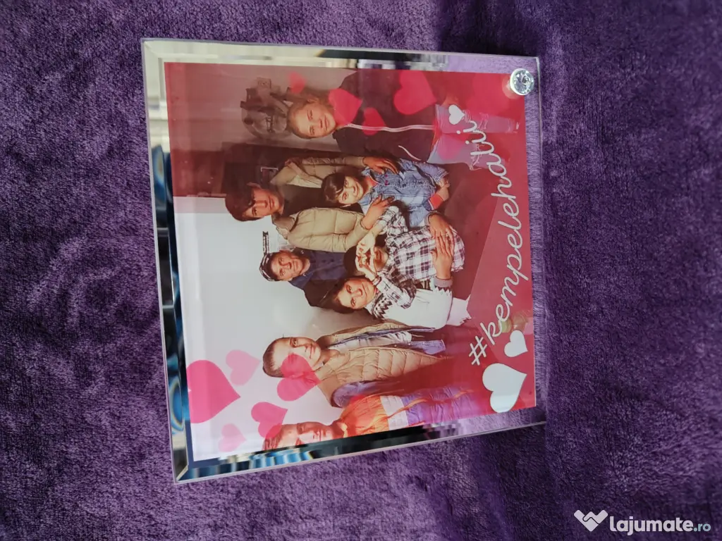 Tablou de sticla personalizat cu poza si text 