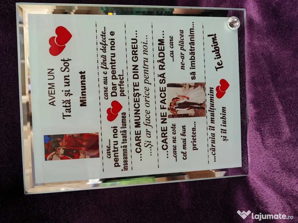 Tablou de sticla personalizat cu poza si text 