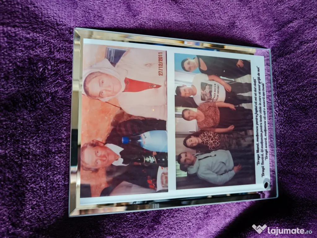 Tablou de sticla personalizat cu poza si text 