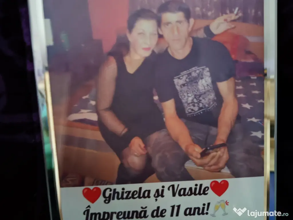 Tablou de sticla personalizat cu poza si text 